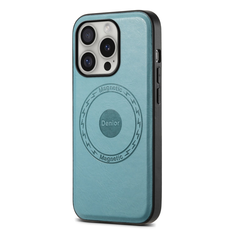 For iPhone 16 Pro Max Denior Cowhide Texture Leather MagSafe Phone Case(Blue) - iPhone 16 Pro Max Cases by Denior | Online Shopping South Africa | PMC Jewellery | Buy Now Pay Later Mobicred