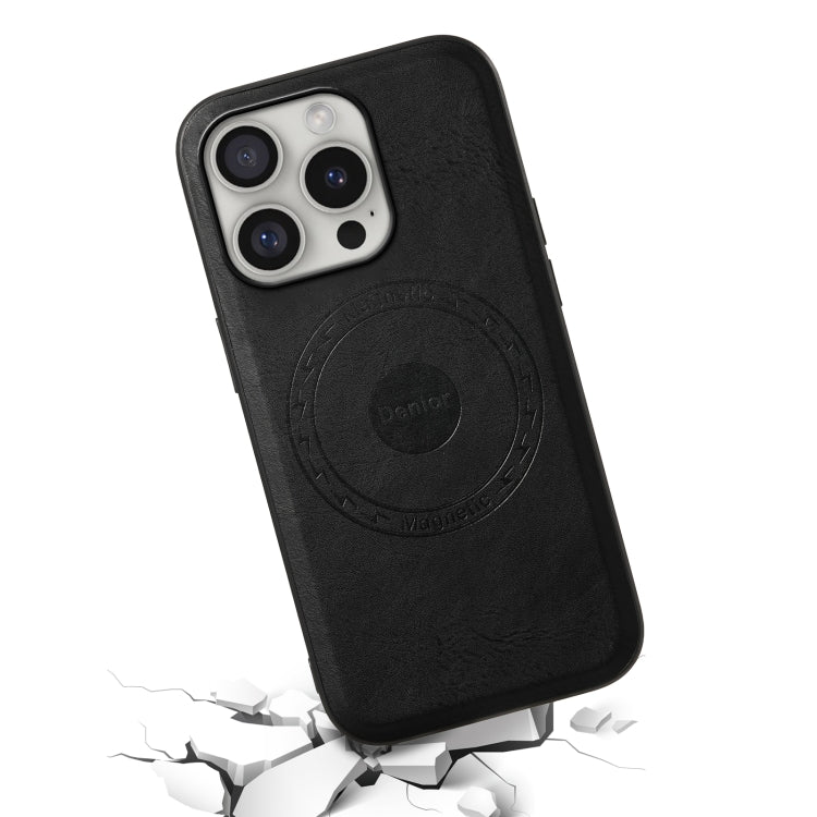 For iPhone 16 Pro Max Denior Cowhide Texture Leather MagSafe Phone Case(Black) - iPhone 16 Pro Max Cases by Denior | Online Shopping South Africa | PMC Jewellery | Buy Now Pay Later Mobicred