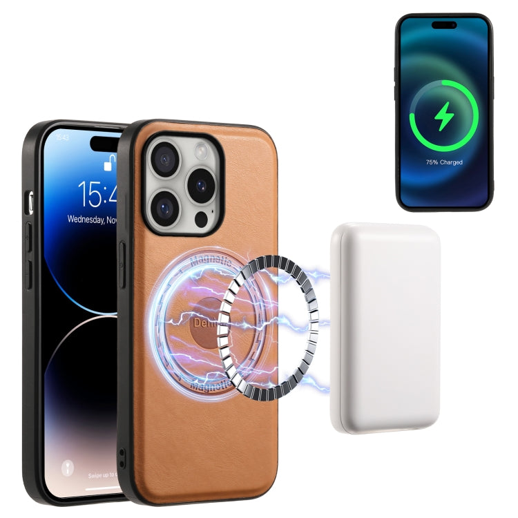 For iPhone 16 Pro Max Denior Cowhide Texture Leather MagSafe Phone Case(Khaki) - free shipping - PMC Jewellery - Order now!