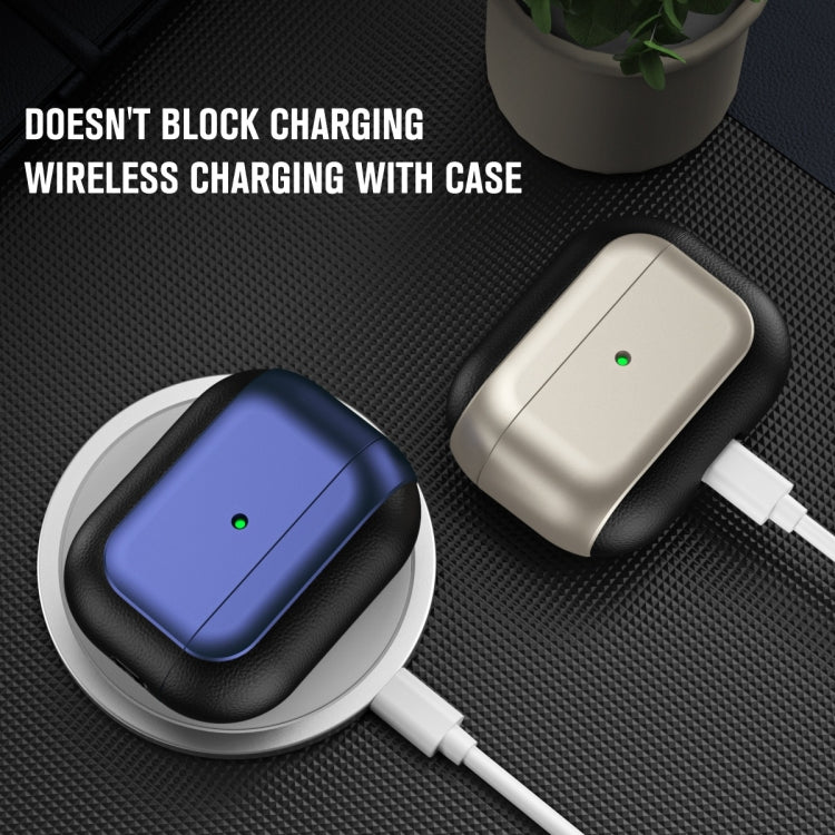 For AirPods 3 Electroplated Leather Texture Wireless Earphones Protective Case(Black) - For AirPods 3 by PMC Jewellery | Online Shopping South Africa | PMC Jewellery | Buy Now Pay Later Mobicred