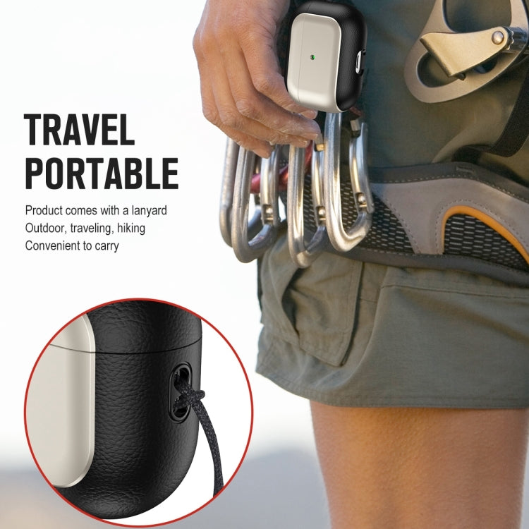 For AirPods Pro Electroplated Leather Texture Wireless Earphones Protective Case(Titanium Grey) - For AirPods Pro by PMC Jewellery | Online Shopping South Africa | PMC Jewellery | Buy Now Pay Later Mobicred