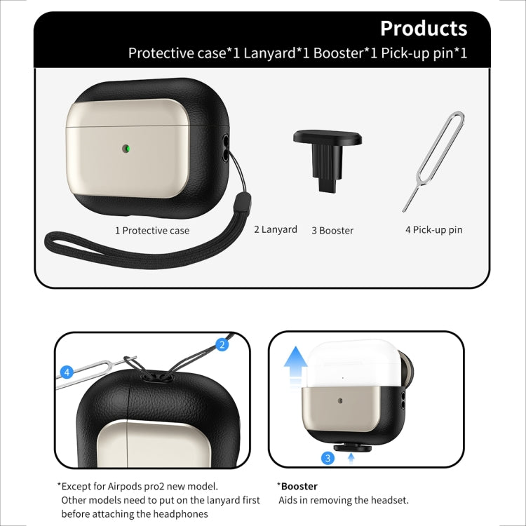 For AirPods Pro Electroplated Leather Texture Wireless Earphones Protective Case(Black) - For AirPods Pro by PMC Jewellery | Online Shopping South Africa | PMC Jewellery | Buy Now Pay Later Mobicred