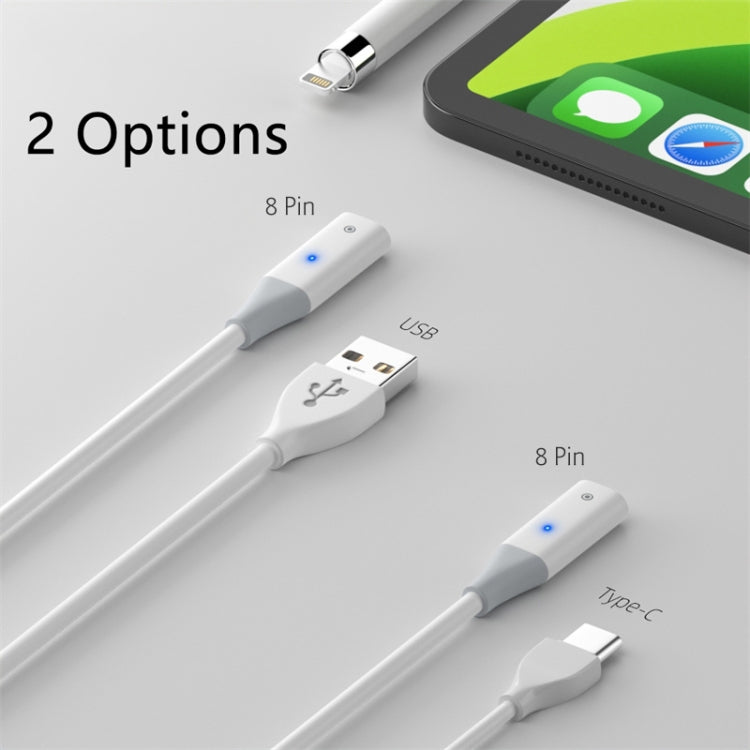 For Apple Pencil 1 USB-C / Type-C to 8 Pin Stylus Charging Cable with Indicator Light, Length:1m(White) - Pencil Accessories by PMC Jewellery | Online Shopping South Africa | PMC Jewellery | Buy Now Pay Later Mobicred