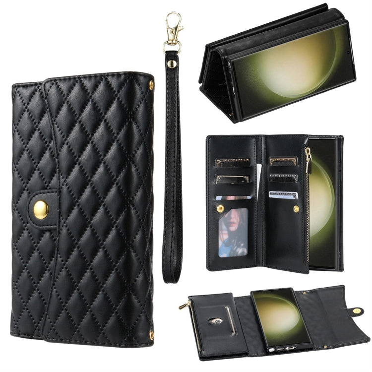 For Samsung Galaxy S24 Ultra 5G Zipper Multi-Card Wallet Rhombic Leather Phone Case(Black) - Galaxy S24 Ultra 5G Cases by PMC Jewellery | Online Shopping South Africa | PMC Jewellery | Buy Now Pay Later Mobicred