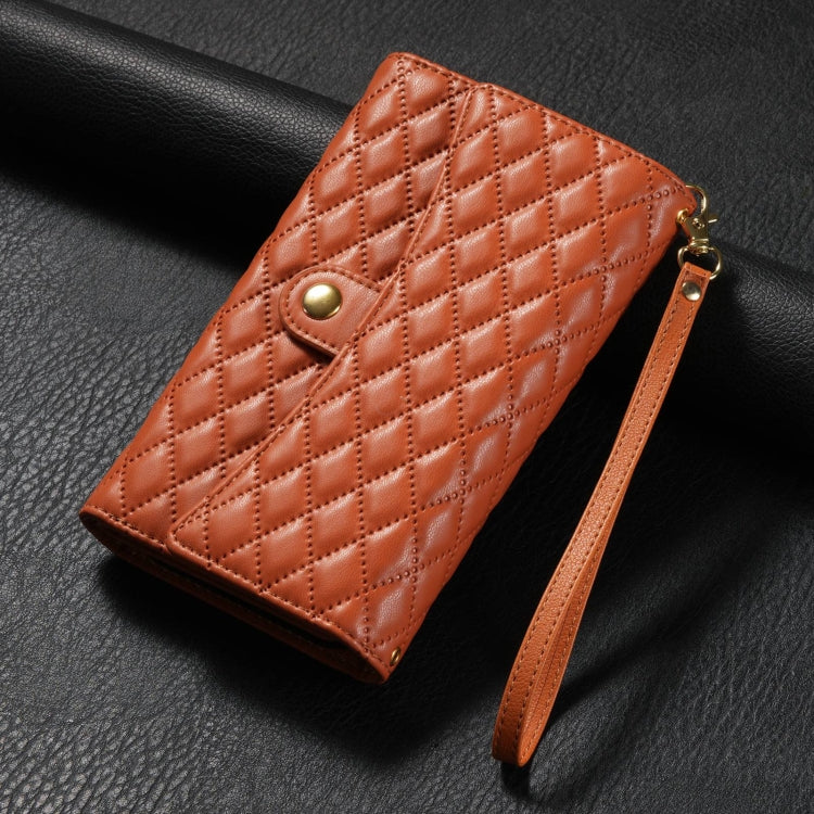 For Samsung Galaxy S24 Ultra 5G Zipper Multi-Card Wallet Rhombic Leather Phone Case(Brown) - Galaxy S24 Ultra 5G Cases by PMC Jewellery | Online Shopping South Africa | PMC Jewellery | Buy Now Pay Later Mobicred