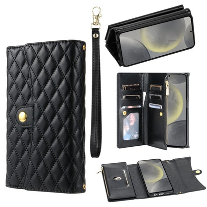 For Samsung Galaxy S24 5G Zipper Multi-Card Wallet Rhombic Leather Phone Case(Black) - Galaxy S24 5G Cases by PMC Jewellery | Online Shopping South Africa | PMC Jewellery | Buy Now Pay Later Mobicred