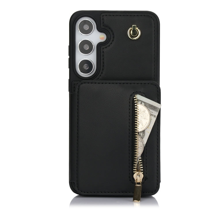 For Samsung Galaxy S24+ 5G YM006 Skin Feel Zipper Card Bag Phone Case with Dual Lanyard(Black) - Galaxy S24+ 5G Cases by PMC Jewellery | Online Shopping South Africa | PMC Jewellery | Buy Now Pay Later Mobicred