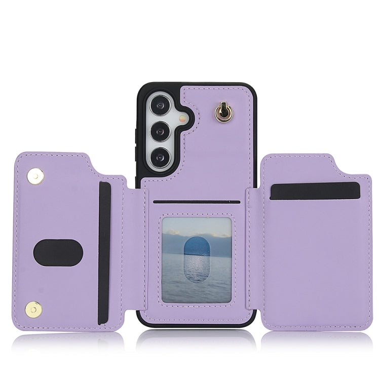 For Samsung Galaxy S24 5G YM006 Skin Feel Zipper Card Bag Phone Case with Dual Lanyard(Light Purple) - free shipping - PMC Jewellery - Order now!