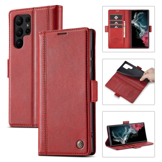 For Samsung Galaxy S24 Ultra LC.IMEEKE Skin-friendly Card Slots Leather Phone Case(Red) - Galaxy S24 Ultra 5G Cases by LC.IMEEKE | Online Shopping South Africa | PMC Jewellery | Buy Now Pay Later Mobicred