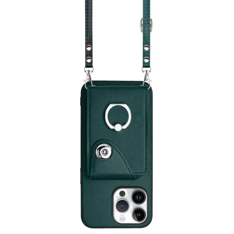 For iPhone 16 Pro Max Organ Card Bag Ring Holder Phone Case with Long Lanyard(Green) - iPhone 16 Pro Max Cases by PMC Jewellery | Online Shopping South Africa | PMC Jewellery | Buy Now Pay Later Mobicred