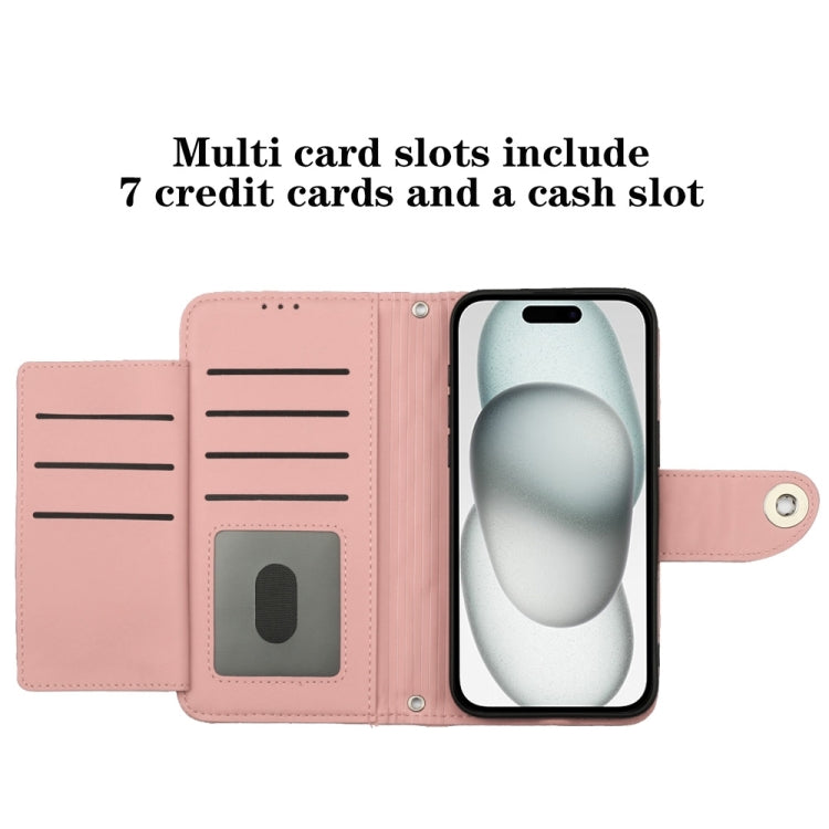 For iPhone 16 Plus Rhombic Texture Flip Leather Phone Case with Lanyard(Coral Pink) - iPhone 16 Plus Cases by PMC Jewellery | Online Shopping South Africa | PMC Jewellery | Buy Now Pay Later Mobicred