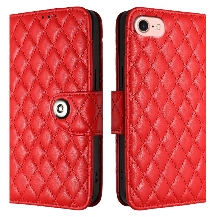 For iPhone SE 2024 Rhombic Texture Flip Leather Phone Case with Lanyard(Red) - More iPhone Cases by PMC Jewellery | Online Shopping South Africa | PMC Jewellery | Buy Now Pay Later Mobicred