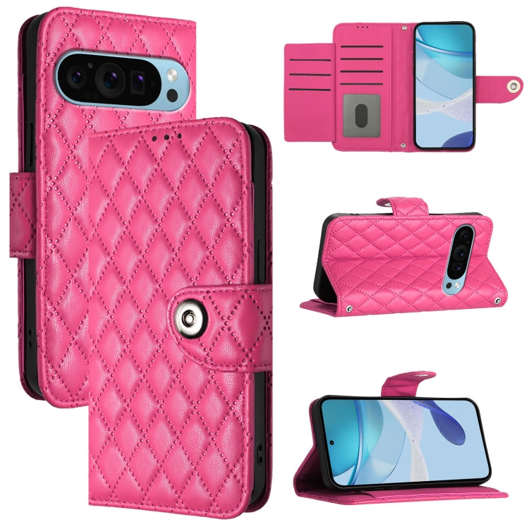For Google Pixel 9 Pro XL Rhombic Texture Flip Leather Phone Case with Lanyard(Rose Red) - Google Cases by PMC TechLife | Online Shopping South Africa | PMC TechLife | Buy Now Pay Later Mobicred