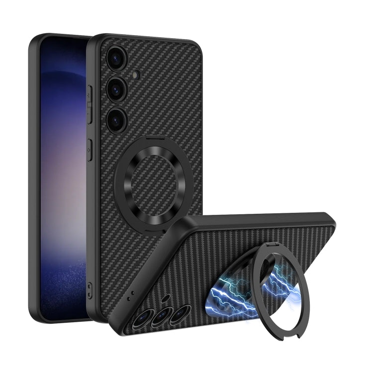 For Samsung Galaxy S24 5G GKK Skin Feel Leather MagSafe Magnetic Phone Case with Holder(Black) - Galaxy S24 5G Cases by GKK | Online Shopping South Africa | PMC Jewellery