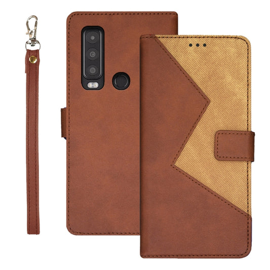 For CAT S75 idewei Two-color Splicing Leather Phone Case(Brown) - More Brand by idewei | Online Shopping South Africa | PMC Jewellery | Buy Now Pay Later Mobicred