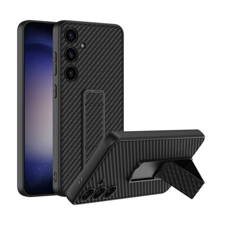 For Samsung Galaxy S24 5G GKK Skin Feel Leather Fold Holder Phone Case(Carbon Fiber Texture) - Galaxy S24 5G Cases by GKK | Online Shopping South Africa | PMC Jewellery | Buy Now Pay Later Mobicred