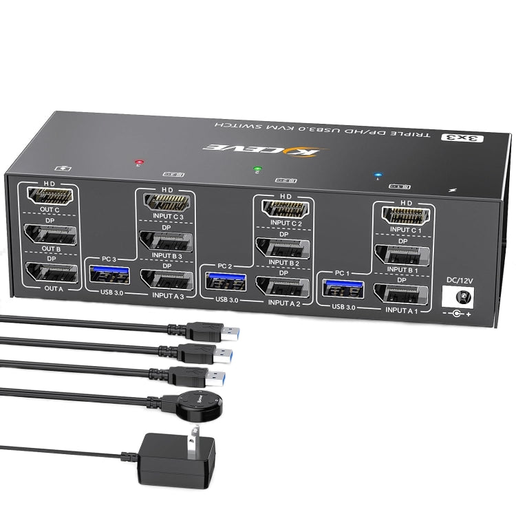 KC-KVM303DH 8K 60Hz USB3.0 DP+DP+HDMI Triple Monitors KVM Switch(EU Plug) - Switch by PMC Jewellery | Online Shopping South Africa | PMC Jewellery