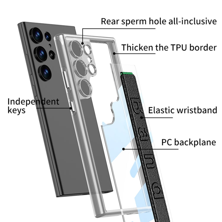 For Samsung Galaxy S24 Ultra 5G GKK Space Frame Transparent PC + TPU Phone Case with Wrist Strap(Carbon Fiber Texture) - Galaxy Phone Cases by GKK | Online Shopping South Africa | PMC TechLife