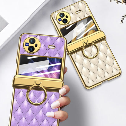 For vivo X Flip GKK Integrated Rhombus Pattern Electroplating Leather Magnetic Phone Case with Ring(Gold) - vivo Cases by GKK | Online Shopping South Africa | PMC Jewellery | Buy Now Pay Later Mobicred