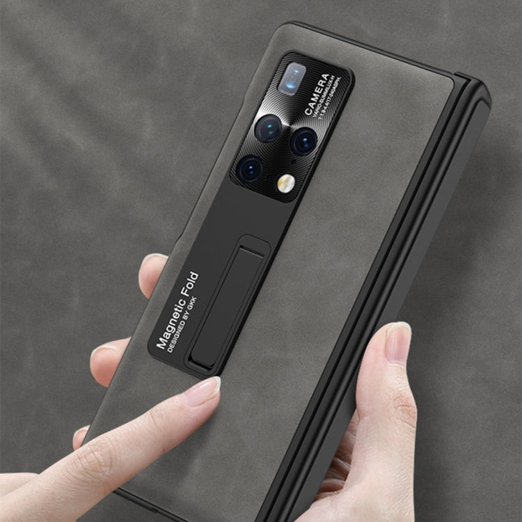 For Huawei Mate X2 GKK Integrated Frosted Leather HD Fold Hinge Phone Case with Holder(Brown) - free shipping - PMC Jewellery - Order now!