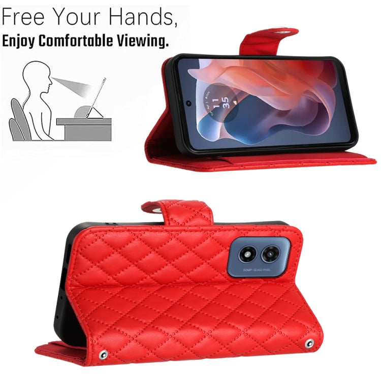 For Motorola Moto G Play 4G 2024 Rhombic Texture Flip Leather Phone Case with Lanyard(Red) - Motorola Cases by PMC Jewellery | Online Shopping South Africa | PMC Jewellery | Buy Now Pay Later Mobicred