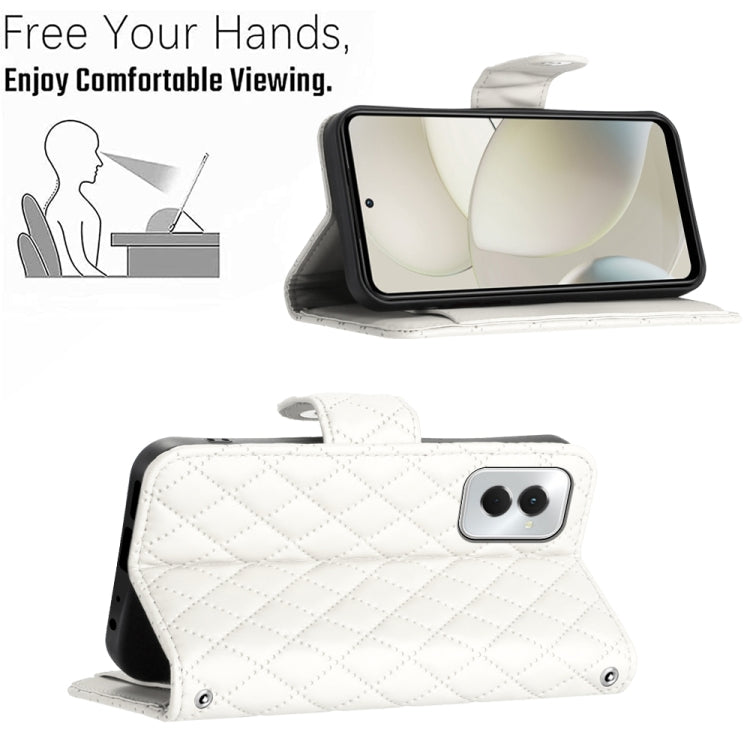 For Motorola Moto G Power 5G 2024 Rhombic Texture Flip Leather Phone Case with Lanyard(White) - Motorola Cases by PMC Jewellery | Online Shopping South Africa | PMC Jewellery | Buy Now Pay Later Mobicred