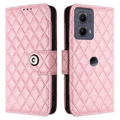 For Motorola Edge 2024 Rhombic Texture Flip Leather Phone Case with Lanyard(Pink) - Motorola Cases by PMC Jewellery | Online Shopping South Africa | PMC Jewellery | Buy Now Pay Later Mobicred