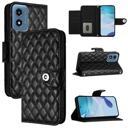 For Motorola Moto G Play 5G 2024 Rhombic Texture Flip Leather Phone Case with Lanyard(Black) - Motorola Cases by PMC Jewellery | Online Shopping South Africa | PMC Jewellery | Buy Now Pay Later Mobicred