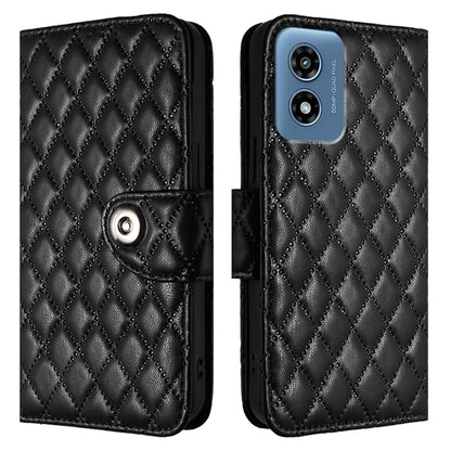 For Motorola Moto G Play 5G 2024 Rhombic Texture Flip Leather Phone Case with Lanyard(Black) - Motorola Cases by PMC Jewellery | Online Shopping South Africa | PMC Jewellery | Buy Now Pay Later Mobicred