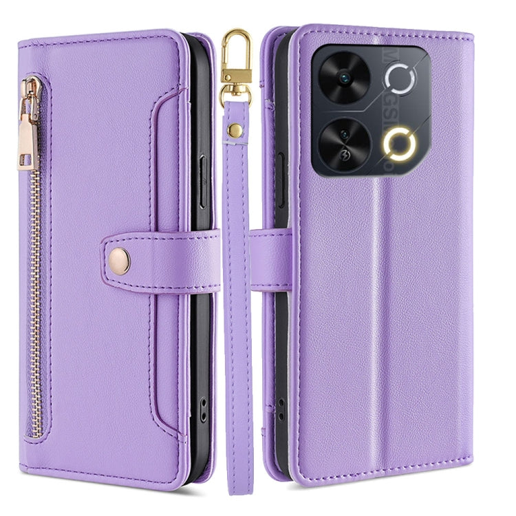 For Itel P65 Sheep Texture Cross-body Zipper Wallet Leather Phone Case(Purple) - More Brand by PMC TechLife | Online Shopping South Africa | PMC TechLife | Buy Now Pay Later Mobicred