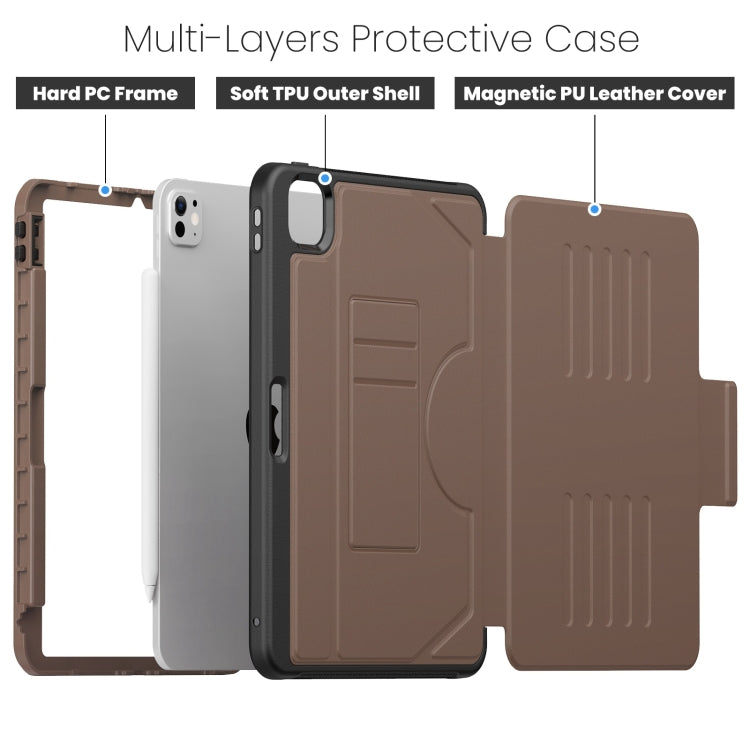 For iPad Pro 11 2024 Notebook Magnetic Leather Tablet Case(Brown) - iPad Pro 11 2024 Cases by PMC TechLife | Online Shopping South Africa | PMC TechLife | Buy Now Pay Later Mobicred