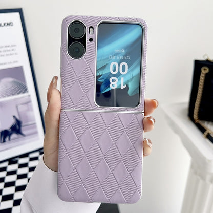 For OPPO Find N2 Flip Pearlescent Paint Diamond Shaped Checkered Leather Phone Case(Purple) - Find N2 Flip Cases by PMC Jewellery | Online Shopping South Africa | PMC Jewellery