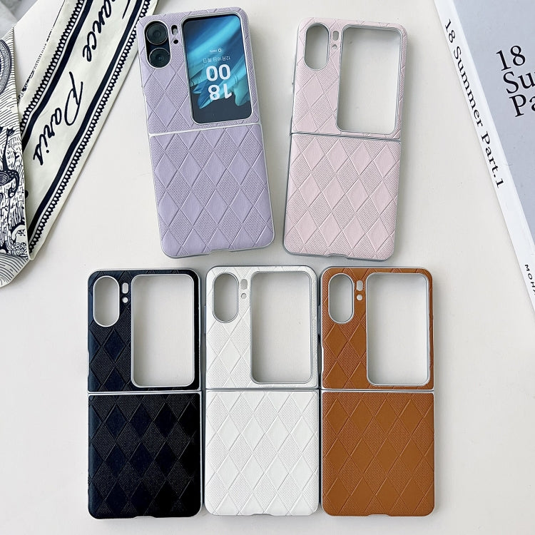 For OPPO Find N2 Flip Pearlescent Paint Diamond Shaped Checkered Leather Phone Case(Purple) - Find N2 Flip Cases by PMC TechLife | Online Shopping South Africa | PMC TechLife