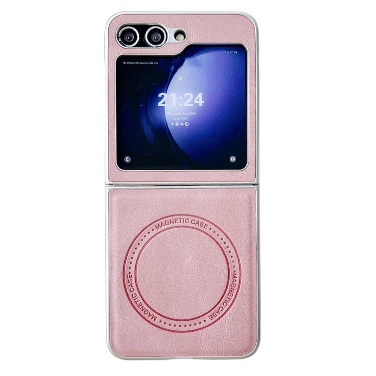 For Samsung Galaxy Z Flip5 Skin Feel Leather Texture MagSafe Pearlescent Paint Shockproof Phone Case(Pink) - free shipping - PMC TechLife - Order now!