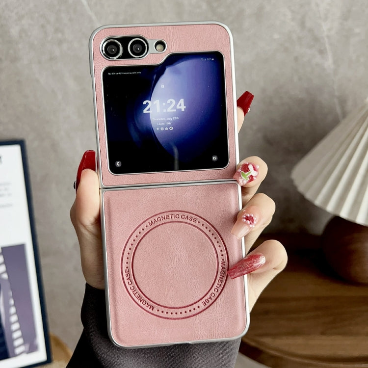 For Samsung Galaxy Z Flip5 Skin Feel Leather Texture MagSafe Pearlescent Paint Shockproof Phone Case(Pink) - free shipping - PMC TechLife - Order now!