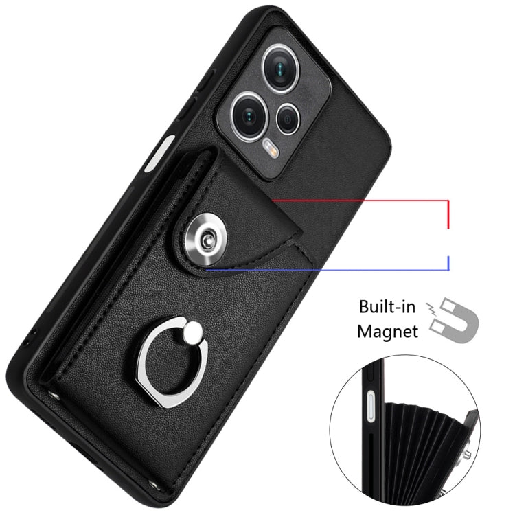 For Xiaomi Redmi Note 12 Pro 5G Global Organ Card Bag Ring Holder Phone Case with Long Lanyard(Black) - Xiaomi Cases by PMC TechLife | Online Shopping South Africa | PMC TechLife | Buy Now Pay Later Mobicred