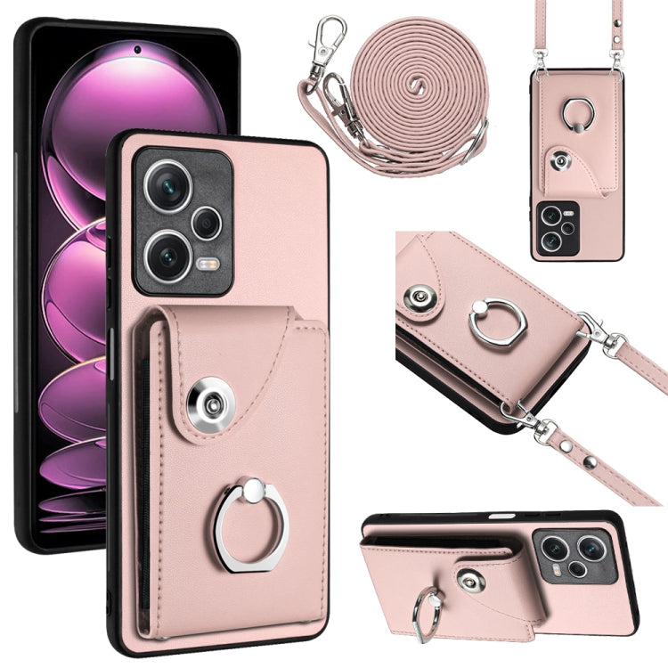 For Xiaomi Redmi Note 12 Pro+ 5G Global Organ Card Bag Ring Holder Phone Case with Long Lanyard(Pink) - Xiaomi Cases by PMC TechLife | Online Shopping South Africa | PMC TechLife | Buy Now Pay Later Mobicred