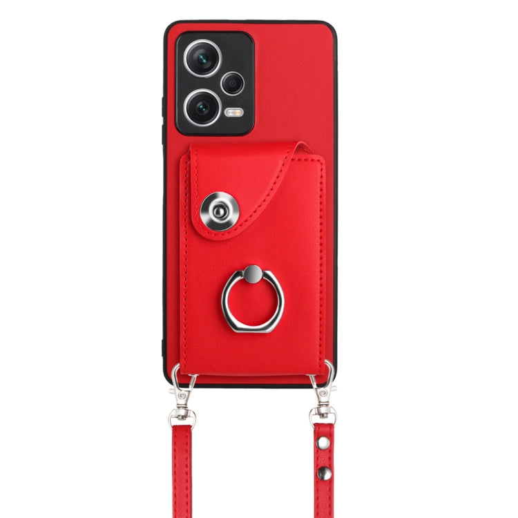 For Xiaomi Redmi Note 12 5G Global Organ Card Bag Ring Holder Phone Case with Long Lanyard(Red) - Xiaomi Cases by PMC TechLife | Online Shopping South Africa | PMC TechLife | Buy Now Pay Later Mobicred