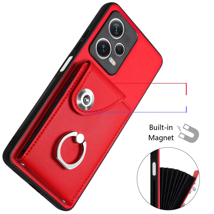 For Xiaomi Redmi Note 12 5G Global Organ Card Bag Ring Holder Phone Case with Long Lanyard(Red) - Xiaomi Cases by PMC Jewellery | Online Shopping South Africa | PMC Jewellery | Buy Now Pay Later Mobicred