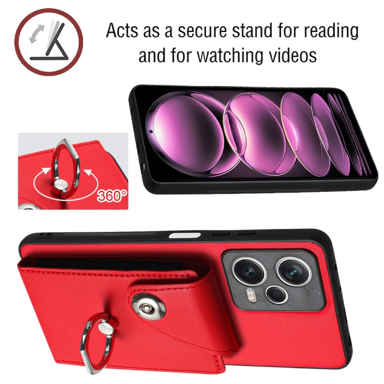 For Xiaomi Redmi Note 12 5G Global Organ Card Bag Ring Holder Phone Case with Long Lanyard(Red) - Xiaomi Cases by PMC TechLife | Online Shopping South Africa | PMC TechLife | Buy Now Pay Later Mobicred