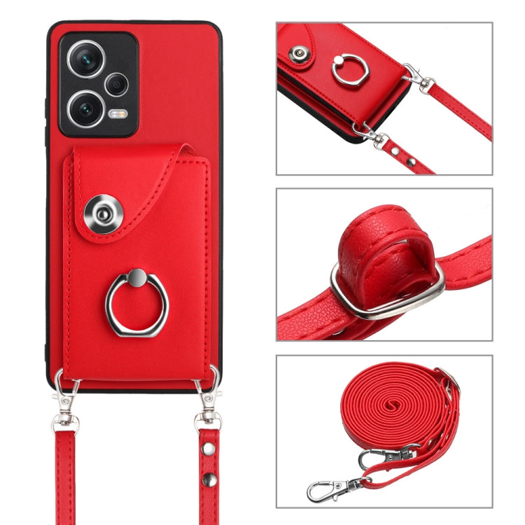 For Xiaomi Redmi Note 12 5G Global Organ Card Bag Ring Holder Phone Case with Long Lanyard(Red) - Xiaomi Cases by PMC Jewellery | Online Shopping South Africa | PMC Jewellery | Buy Now Pay Later Mobicred