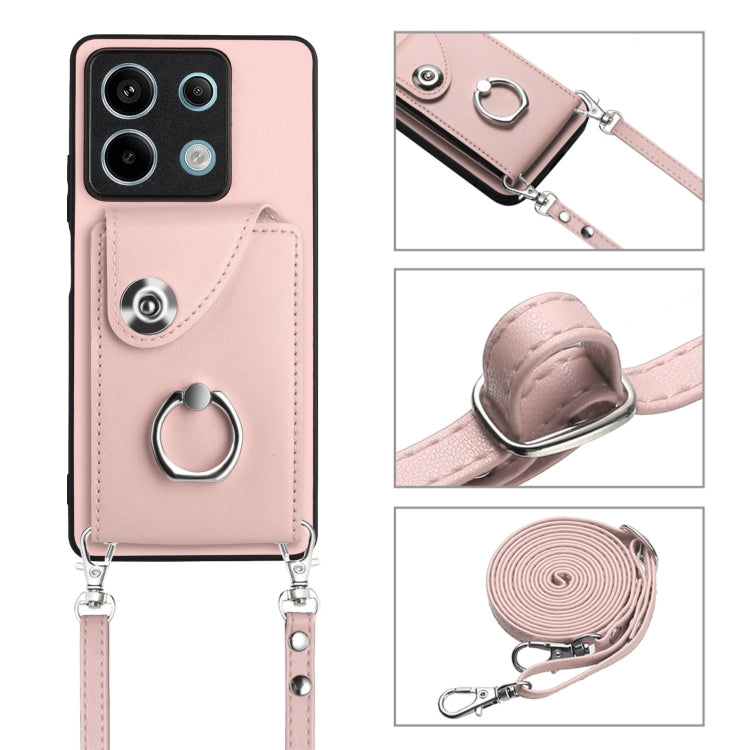 For Xiaomi Redmi Note 13 5G Global Organ Card Bag Ring Holder Phone Case with Long Lanyard(Pink) - Note 13 Cases by PMC Jewellery | Online Shopping South Africa | PMC Jewellery | Buy Now Pay Later Mobicred