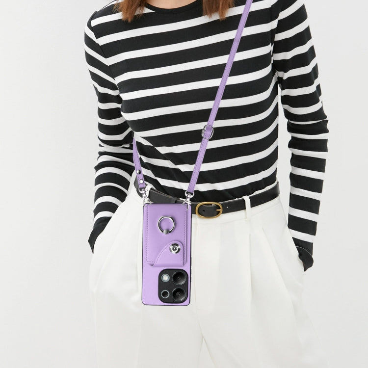 For Xiaomi Redmi Note 13 Pro 4G Global Organ Card Bag Ring Holder Phone Case with Long Lanyard(Purple) - Note 13 Pro Cases by PMC TechLife | Online Shopping South Africa | PMC TechLife | Buy Now Pay Later Mobicred