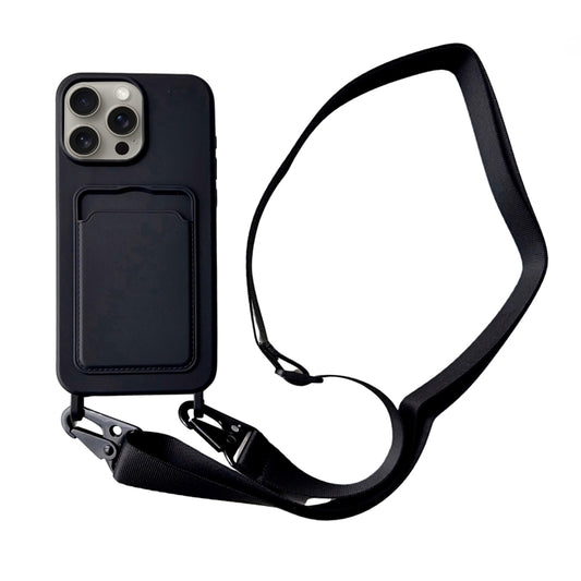 For iPhone 16 Pro Max Card Slot Liquid Silicone Phone Case with Lanyard(Black) - iPhone 16 Pro Max Cases by PMC Jewellery | Online Shopping South Africa | PMC Jewellery | Buy Now Pay Later Mobicred