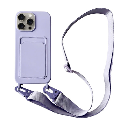 For iPhone 16 Pro Card Slot Liquid Silicone Phone Case with Lanyard(Light Purple) - iPhone 16 Pro Cases by PMC Jewellery | Online Shopping South Africa | PMC Jewellery | Buy Now Pay Later Mobicred