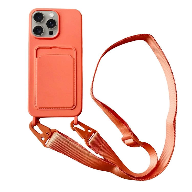 For iPhone 16 Pro Card Slot Liquid Silicone Phone Case with Lanyard(Orange) - iPhone 16 Pro Cases by PMC Jewellery | Online Shopping South Africa | PMC Jewellery | Buy Now Pay Later Mobicred