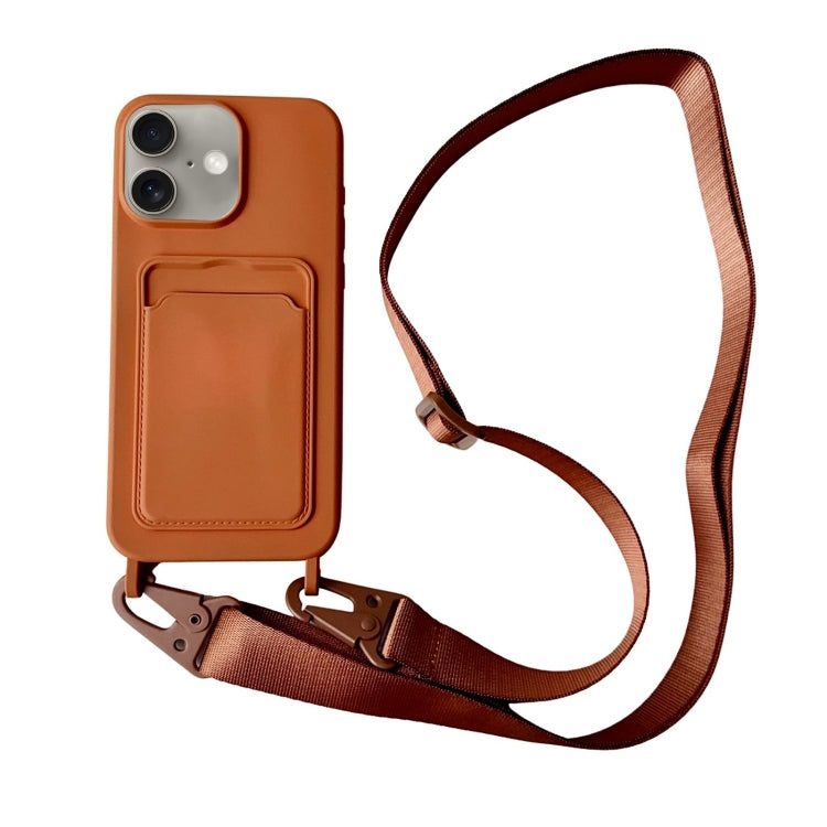 For iPhone 16 Plus Card Slot Liquid Silicone Phone Case with Lanyard(Brown) - iPhone 16 Plus Cases by PMC Jewellery | Online Shopping South Africa | PMC Jewellery | Buy Now Pay Later Mobicred