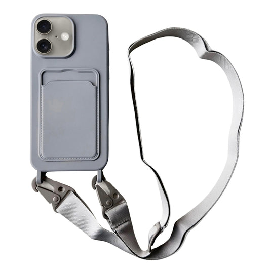 For iPhone 16 Plus Card Slot Liquid Silicone Phone Case with Lanyard(Grey) - iPhone 16 Plus Cases by PMC Jewellery | Online Shopping South Africa | PMC Jewellery | Buy Now Pay Later Mobicred