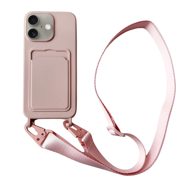 For iPhone 16 Plus Card Slot Liquid Silicone Phone Case with Lanyard(Light Pink) - iPhone 16 Plus Cases by PMC Jewellery | Online Shopping South Africa | PMC Jewellery | Buy Now Pay Later Mobicred