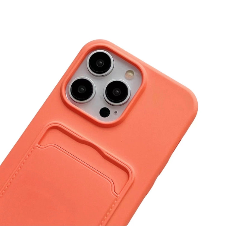 For iPhone 16 Card Slot Liquid Silicone Phone Case with Lanyard(Orange) - iPhone 16 Cases by PMC Jewellery | Online Shopping South Africa | PMC Jewellery | Buy Now Pay Later Mobicred